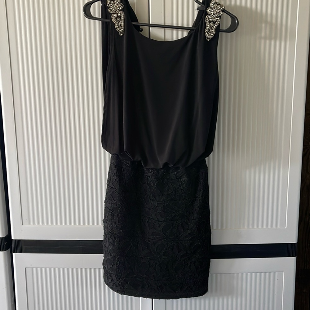 Jodi Kristopher Black Sleeveless Dress with Rhinestone Shoulder’s